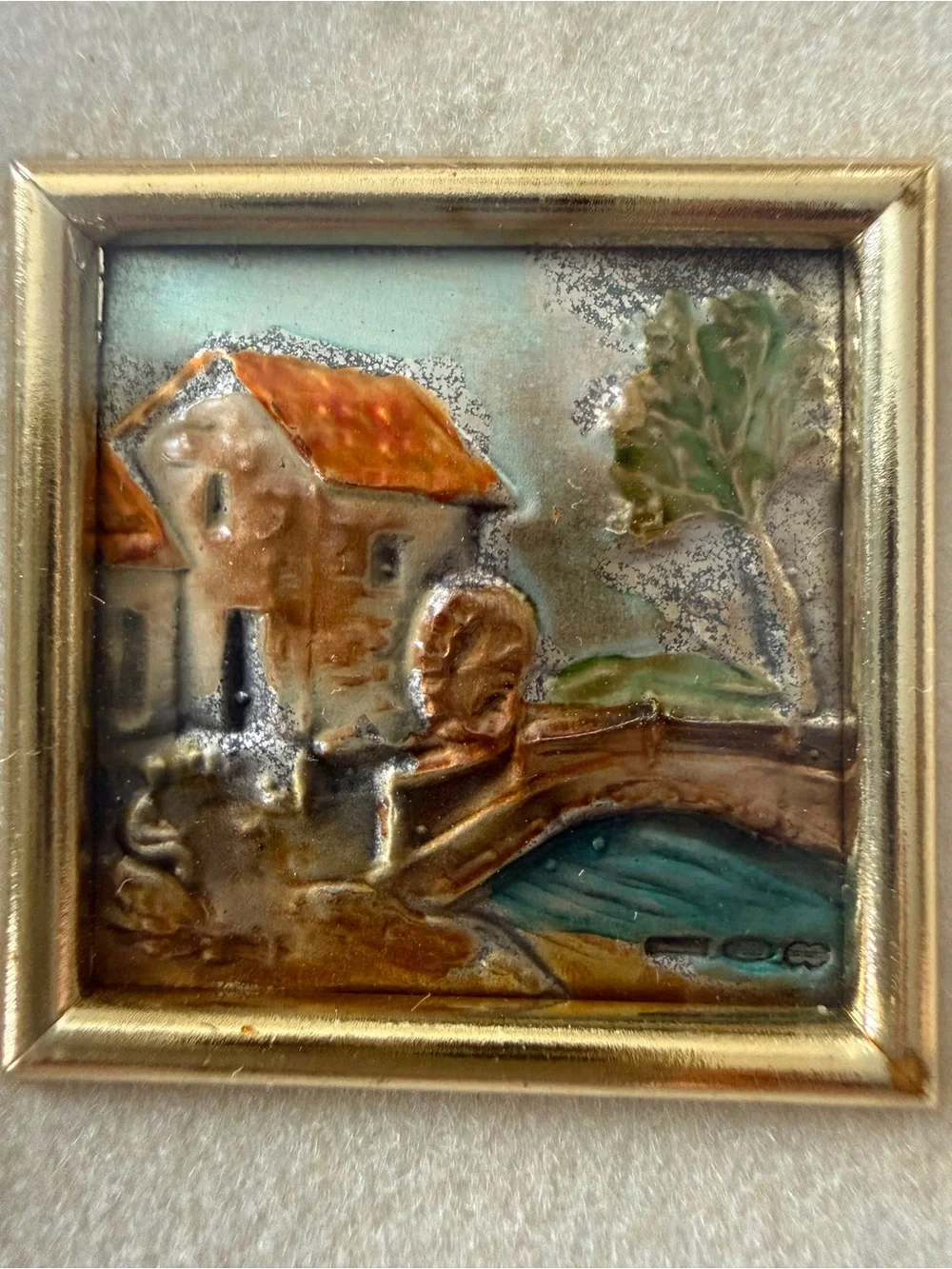Vintage Framed 3D Ceramic Tile Landscape Miniature Wall Art Italy